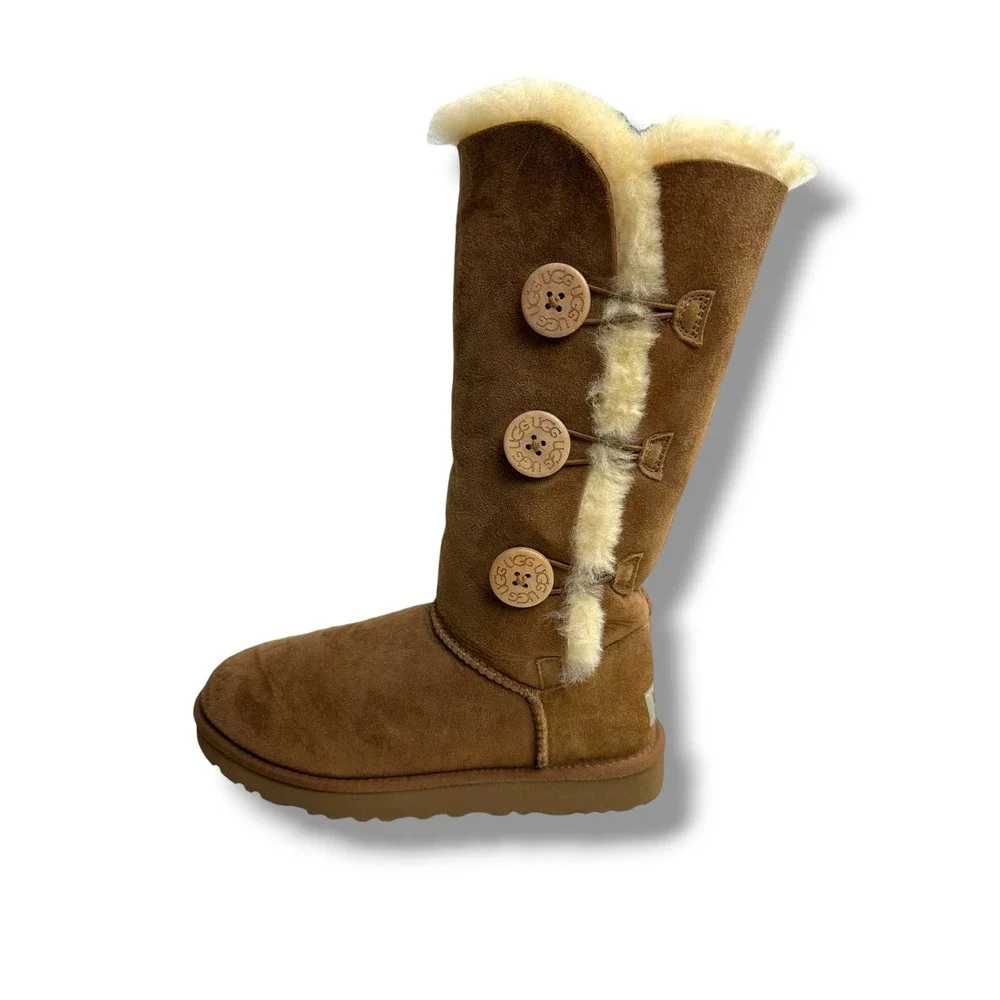 UGG Australia Bailey Button Triplet Chestnut Suede Tall Boots 1873 Womens 7